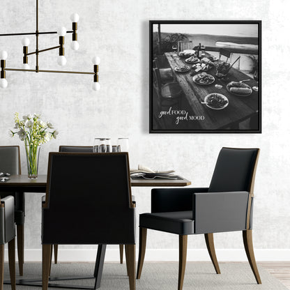 Toile de cuisine gastronomique grise - Décoration « Bonne cuisine, bonne humeur »