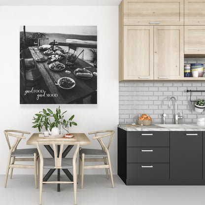 Toile monochrome « Bonne nourriture, bonne humeur » - Décoration d'intérieur