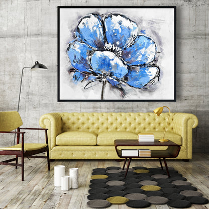 Toile abstraite à pétales bleus | Décoration d'intérieur encadrée botanique