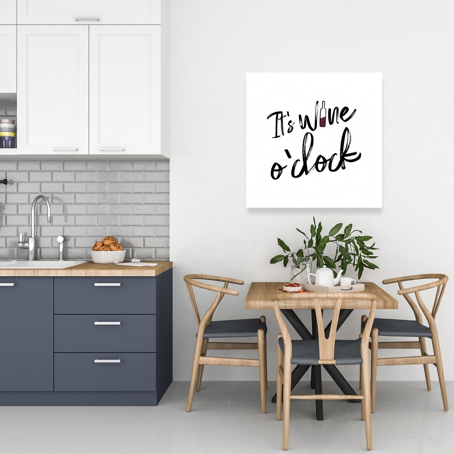 White Minimalist Food Canvas - It's Wine O'clock II Decor