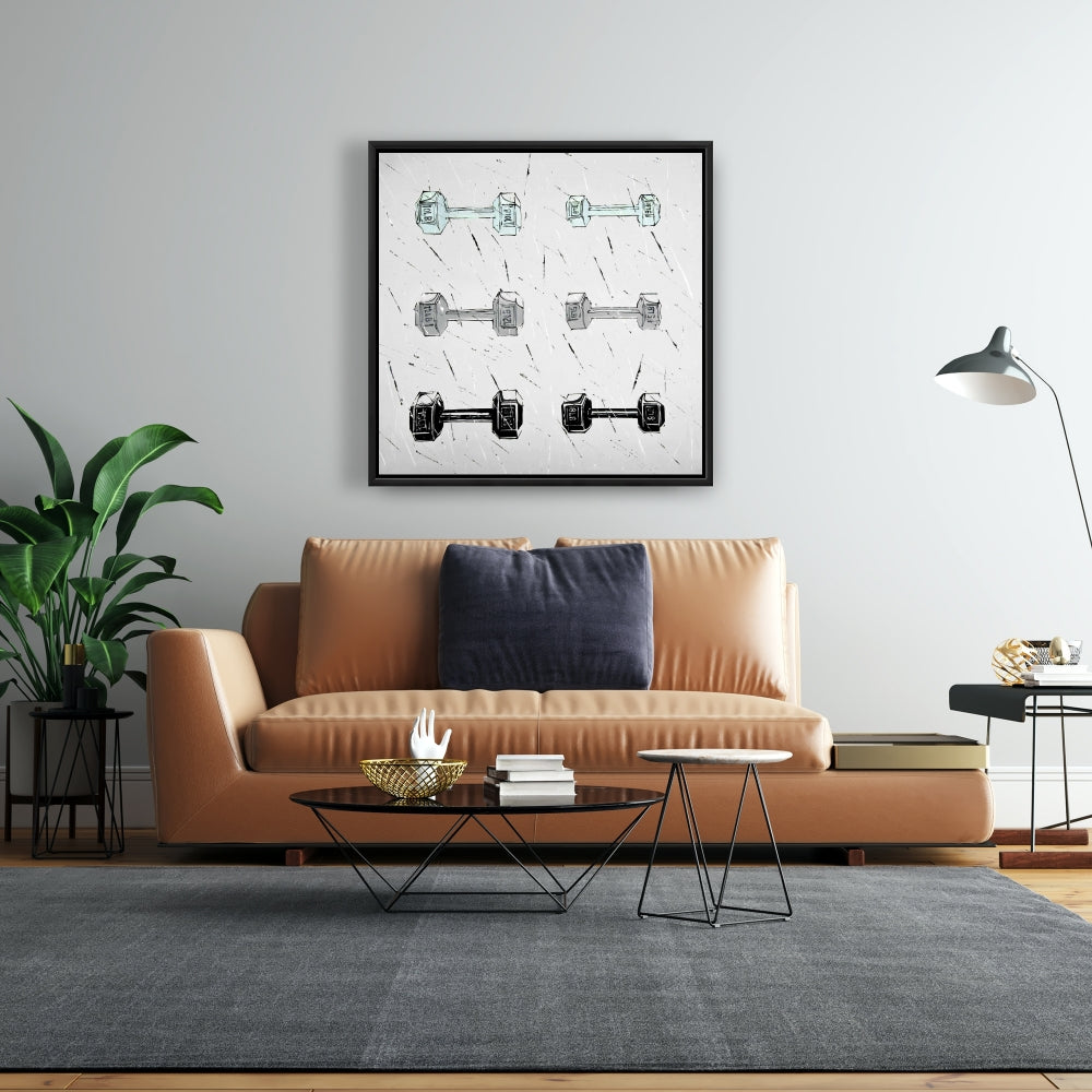 Toile « Haltères grises » | Décoration sportive industrielle pour la maison