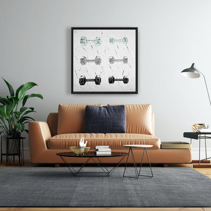 Toile « Haltères grises » | Décoration sportive industrielle pour la maison