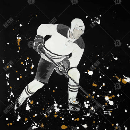 Gray Canvas Art | Hockey Player in Action - Home Decor