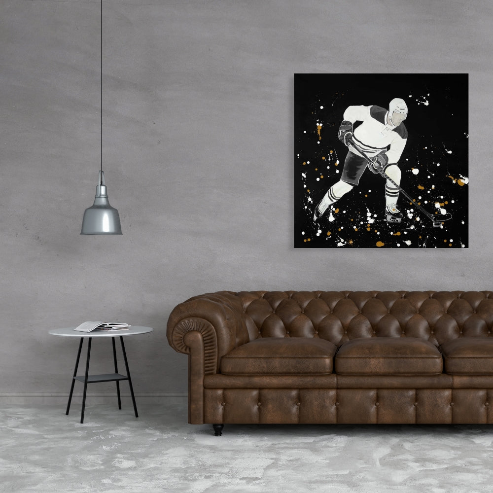 Gray Canvas Art | Hockey Player in Action - Home Decor