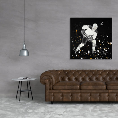 Gray Canvas Art | Hockey Player in Action - Home Decor