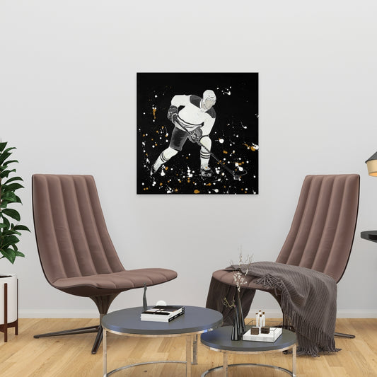 Gray Canvas Art | Hockey Player in Action - Home Decor