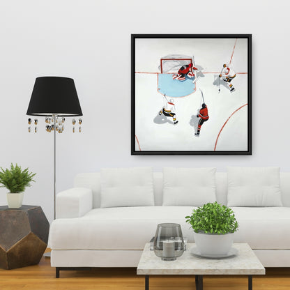 Toile « Match de hockey mouvementé » | Décoration pour homme | Cadre blanc