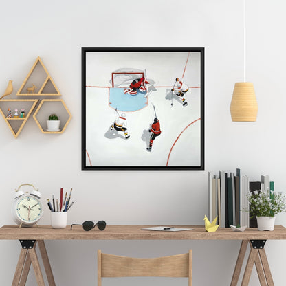 Toile « Match de hockey mouvementé » | Décoration pour homme | Cadre blanc