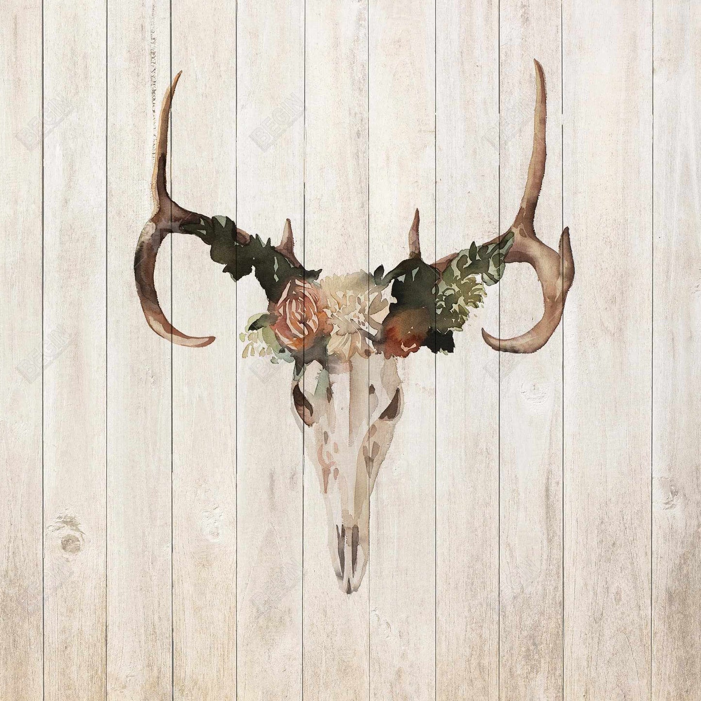 Rustic Mule Deer Skull Canvas | Home Decor with Roses