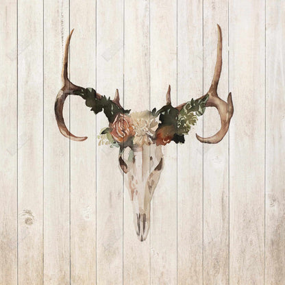 Rustic Mule Deer Skull Canvas | Home Decor with Roses