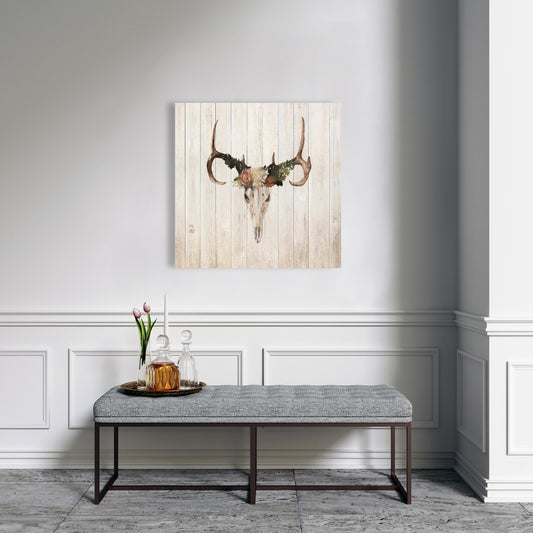 Rustic Mule Deer Skull Canvas | Home Decor with Roses