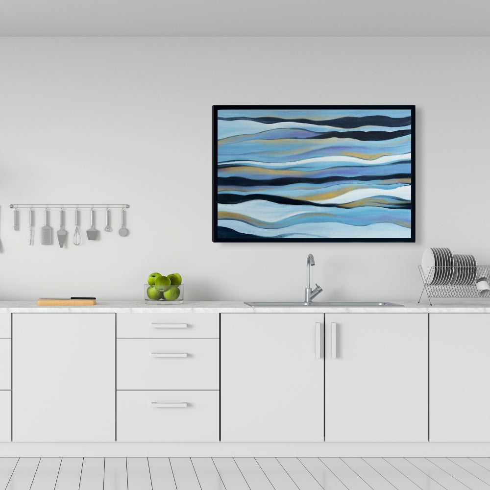 Blue Sweep Framed Canvas | Contemporary Bathroom Decor Art