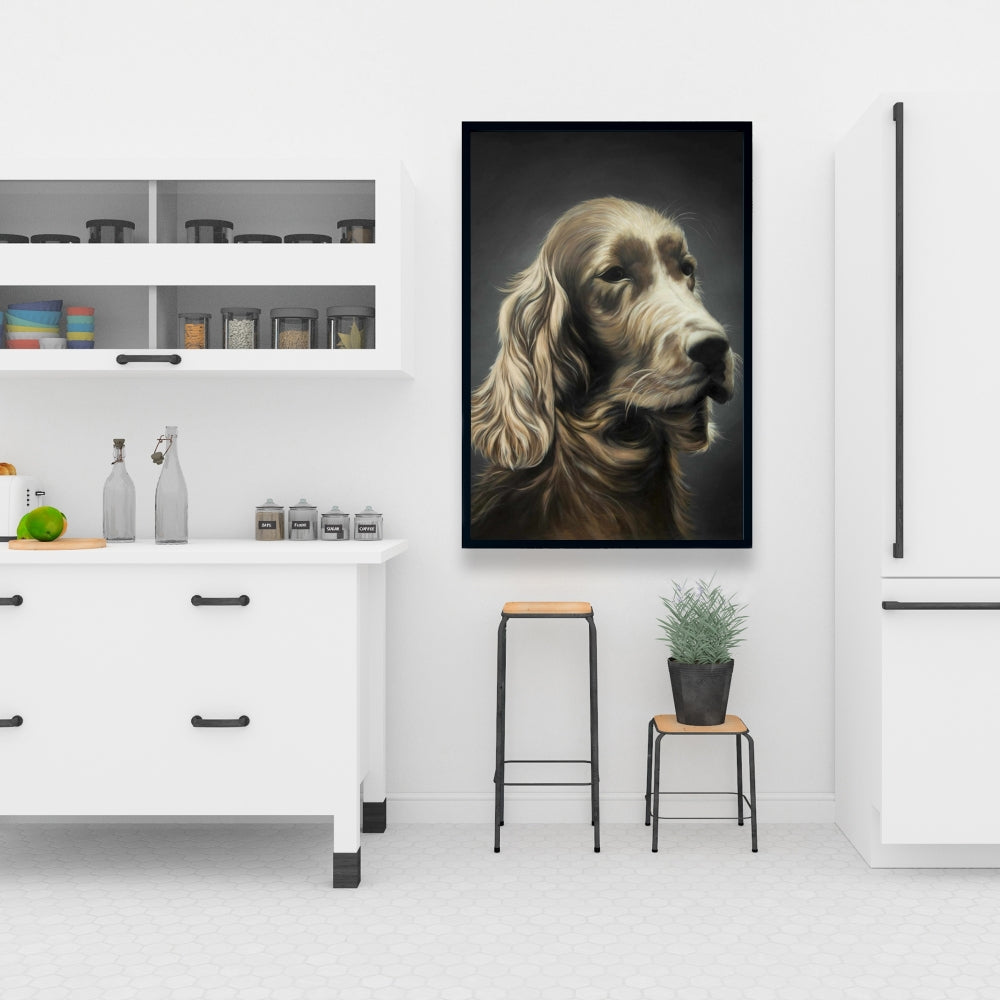Toile d'épagneul des champs | Art animalier hyperréaliste avec cadre marron