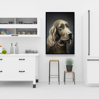 Toile d'épagneul des champs | Art animalier hyperréaliste avec cadre marron