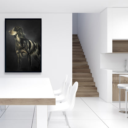 Toile encadrée marron représentant un épagneul picard