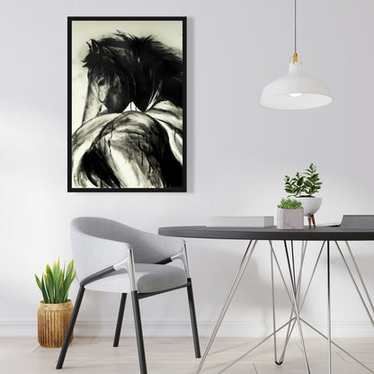 Toile encadrée classique représentant des chevaux et des animaux de la ferme | Décoration de salon rustique