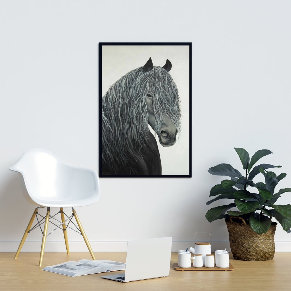Wild Heart Horse Framed Canvas | Black Farm Animals Decor
