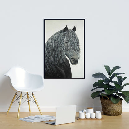 Wild Heart Horse Framed Canvas | Black Farm Animals Decor