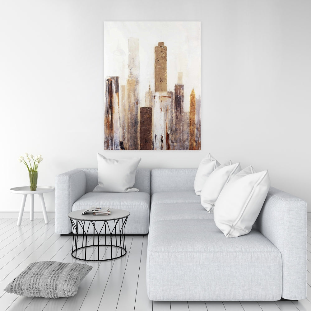 White Bedroom Industrial Canvas | Abstract Earthy Tones City