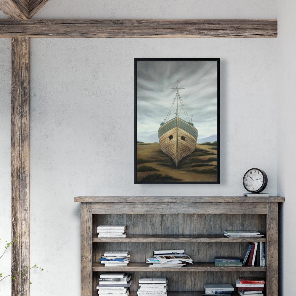 Toile encadrée représentant un bateau rustique côtier – Décoration murale