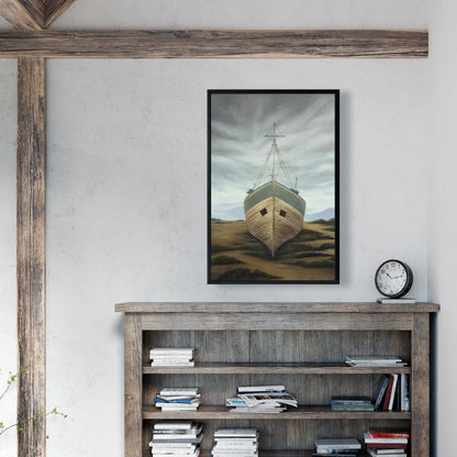 Toile encadrée représentant un bateau rustique côtier – Décoration murale