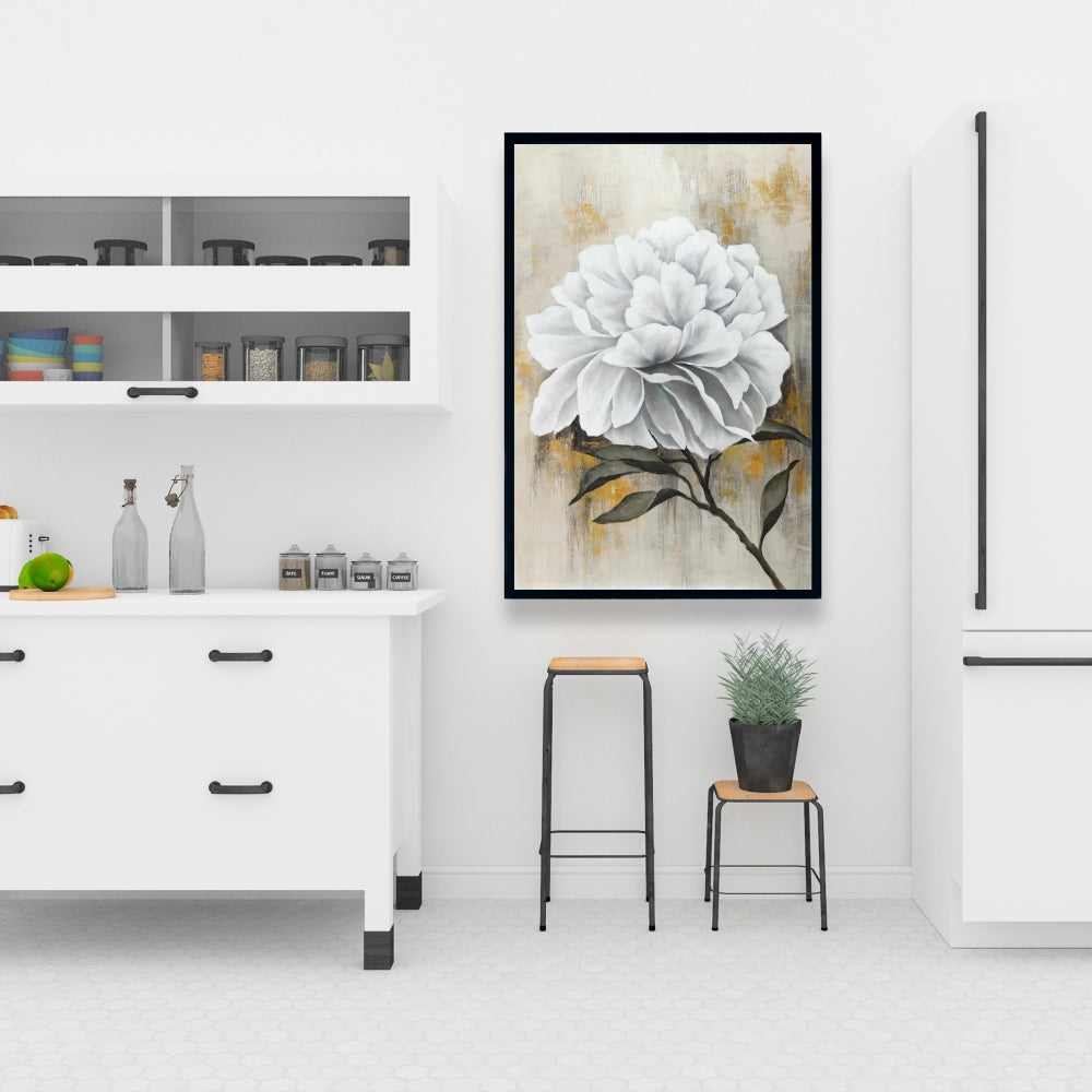 White Peony Floral Canvas - Botanical Living Room Decor