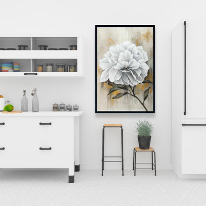 White Peony Floral Canvas - Botanical Living Room Decor