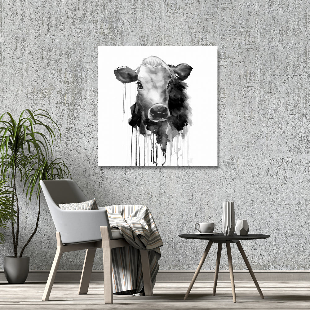 Gray Jersey Cow Canvas | Farm Animals Wall Art Home Decor
