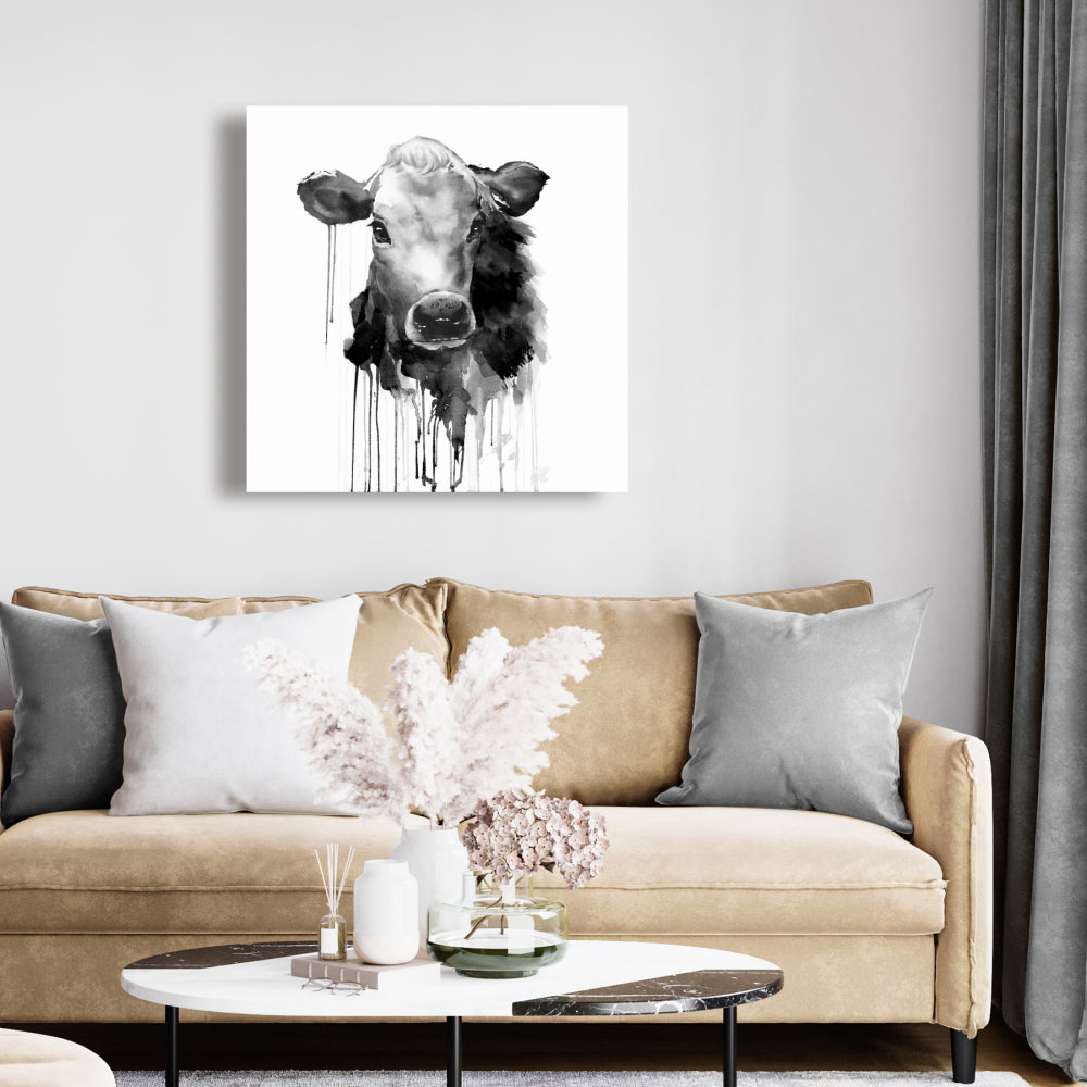 Gray Jersey Cow Canvas | Farm Animals Wall Art Home Decor