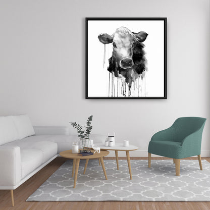 Toile de cuisine grise représentant une vache Jersey | Décoration d'intérieur encadrée