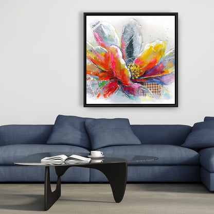 Toile encadrée avec motif de fleurs abstraites rouges botaniques pour décoration intérieure