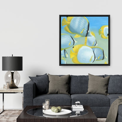 Butterfly Fishes Yellow Framed Canvas | Aquatic Home Decor