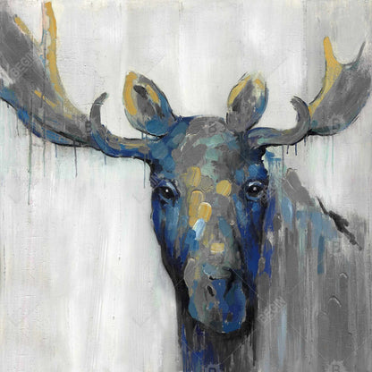 Rustic Blue Moose Canvas | Deer Animals Wall Art Home Decor