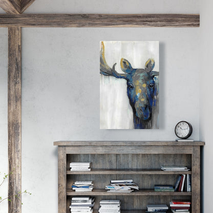 Rustic Blue Moose Canvas | Deer Animals Wall Art Home Decor