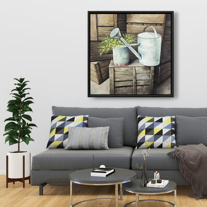 Arrosoir vintage | Toile décorative avec nature morte de fleurs marron