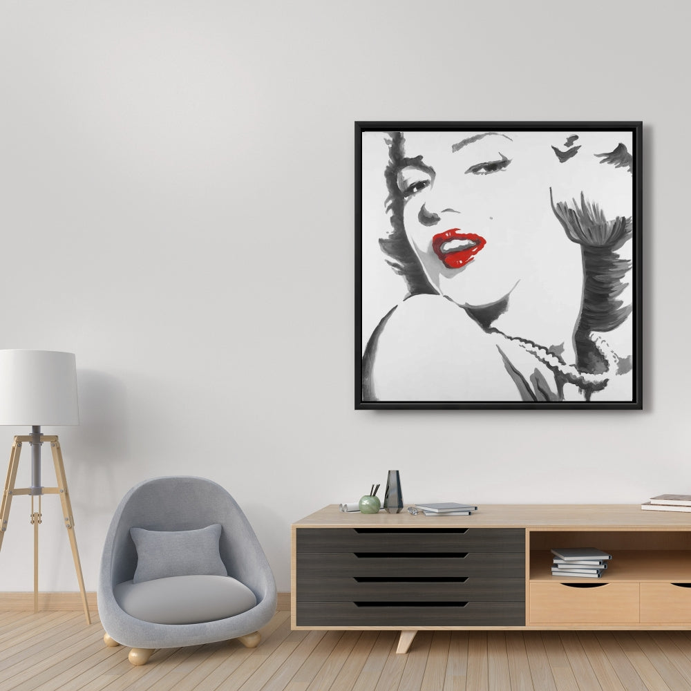 Marilyn Monroe grise rétro | Décoration d'intérieur sur toile encadrée