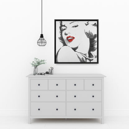 Marilyn Monroe grise rétro | Décoration d'intérieur sur toile encadrée