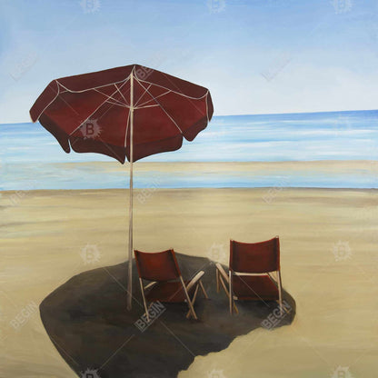 Relax at the Beach Framed Canvas - Sea Red Coastal Decor