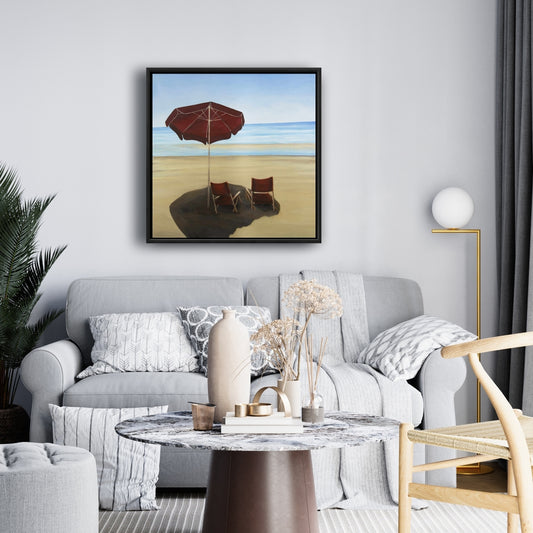 Relax at the Beach Framed Canvas - Sea Red Coastal Decor