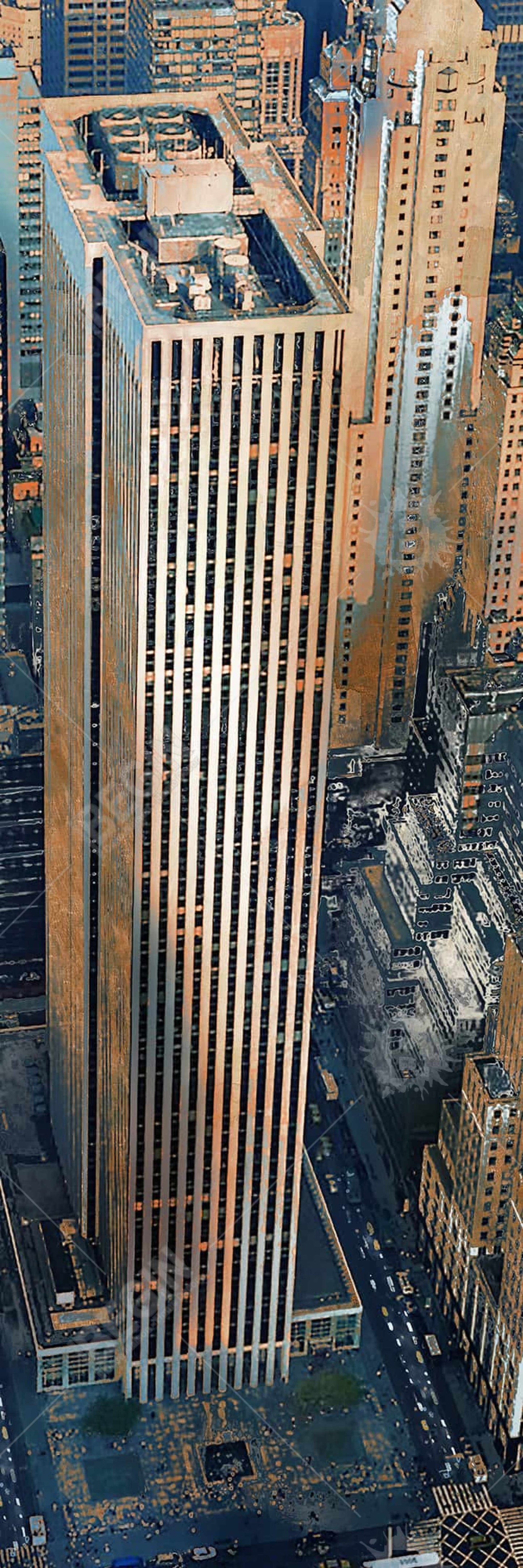 Toile hyperréaliste marron « Cities » – Décoration de bâtiment General Motors