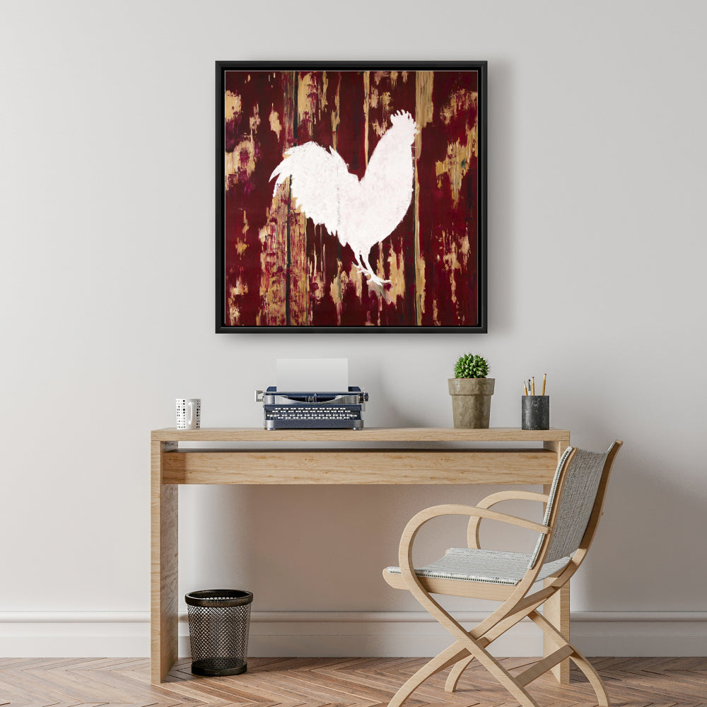 Rustic White Kitchen Canvas | Rooster Silhouette Wall Art