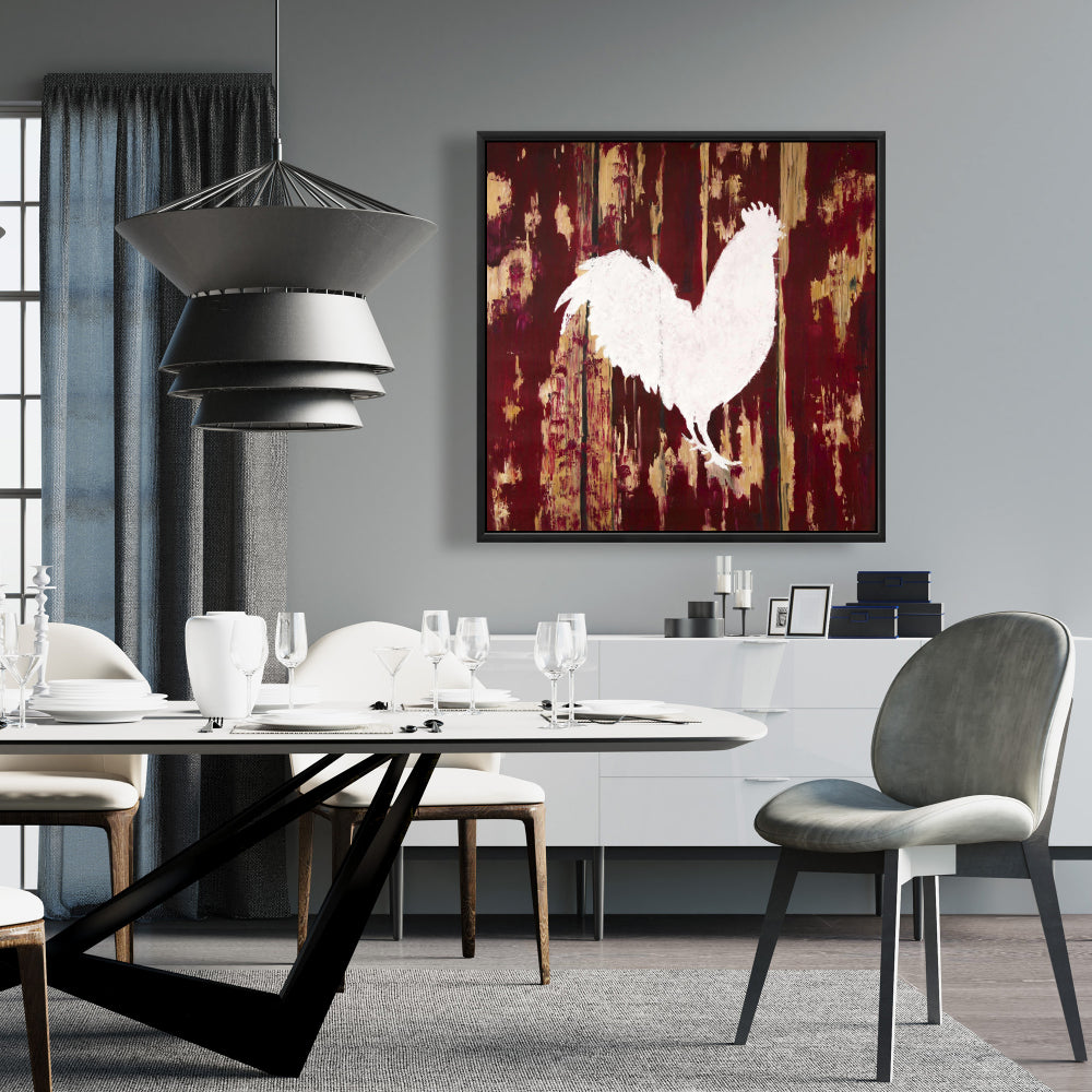 Rustic White Kitchen Canvas | Rooster Silhouette Wall Art
