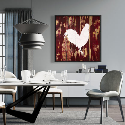 Rustic White Kitchen Canvas | Rooster Silhouette Wall Art