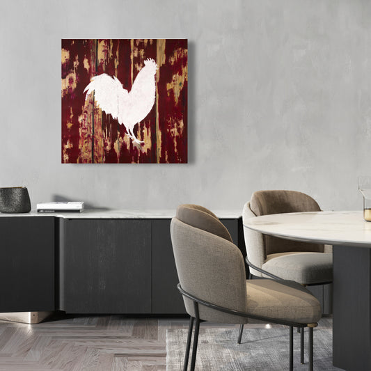 White Rustic Kitchen Canvas - Rooster Silhouette Home Decor