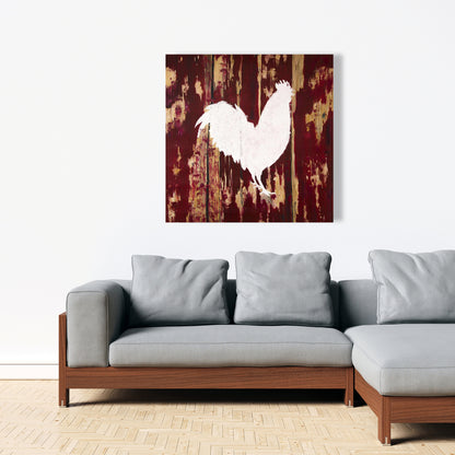 White Rustic Kitchen Canvas - Rooster Silhouette Home Decor