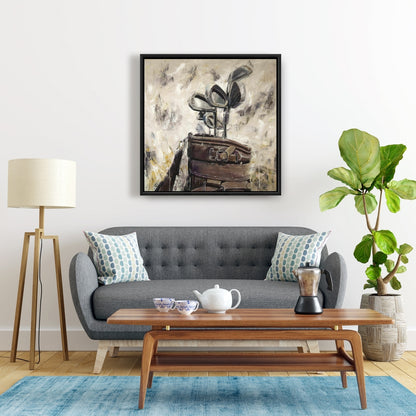 Toile vintage avec bâtons et sac de golf | Décoration murale