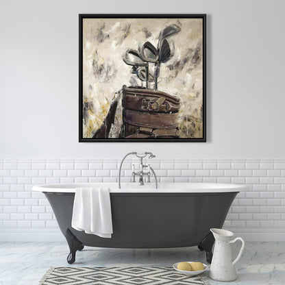 Toile vintage avec bâtons et sac de golf | Décoration murale