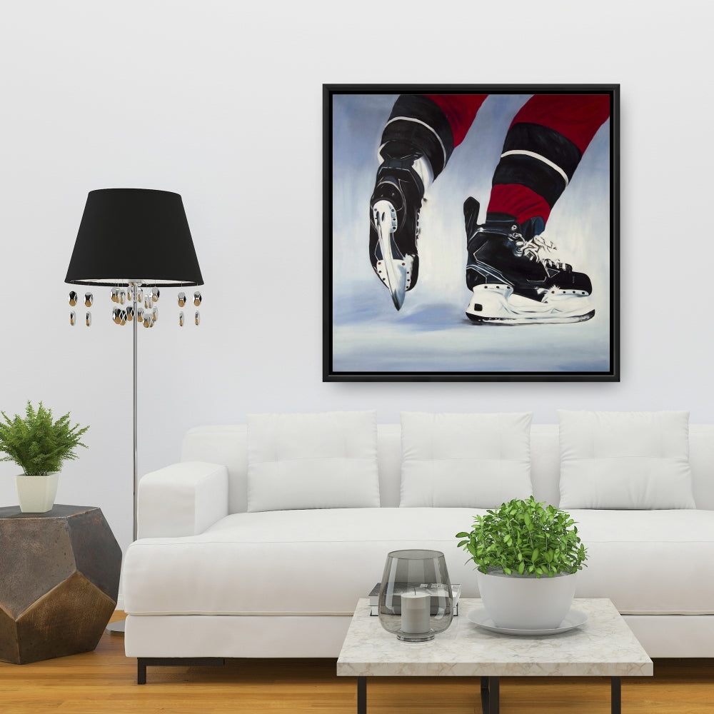 Hockey Player Blue Man Cave Decor | Framed Sports Canvas