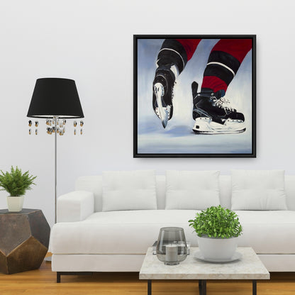 Hockey Player Blue Man Cave Decor | Framed Sports Canvas