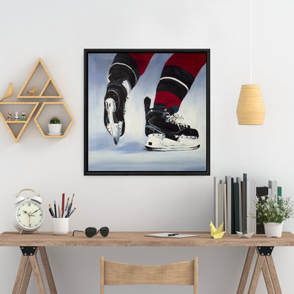 Hockey Player Blue Man Cave Decor | Framed Sports Canvas